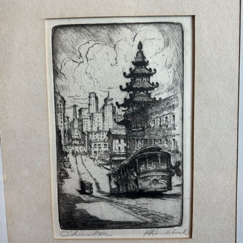 HARRIET ROUDEBUSH - Vintage Chinatown San Francisco Cable Car Etching